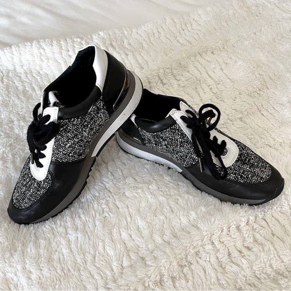 Michael Kors Allie Tweed Trainer Sneakers in Black and White (size 7.5) - Picture 1 of 12